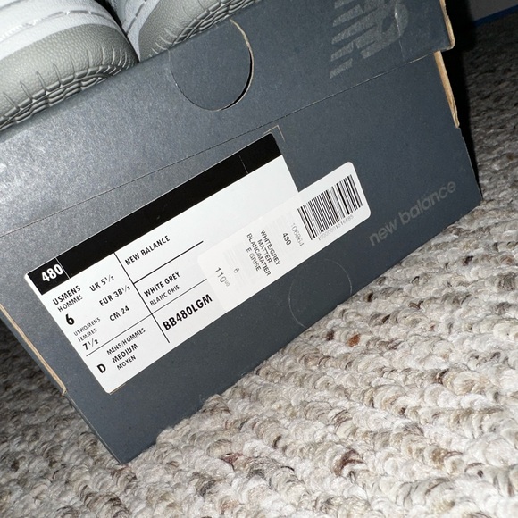 *NEVER WORN* NEW BALANCE 480 - White Grey (womens 7.5 US) - Picture 5 of 5